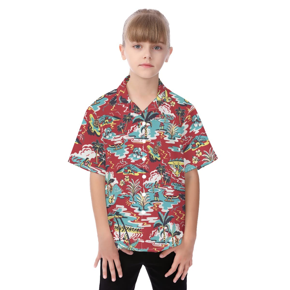 Red Aloha Hawaiian Shirt For Toddler And Kids (1)