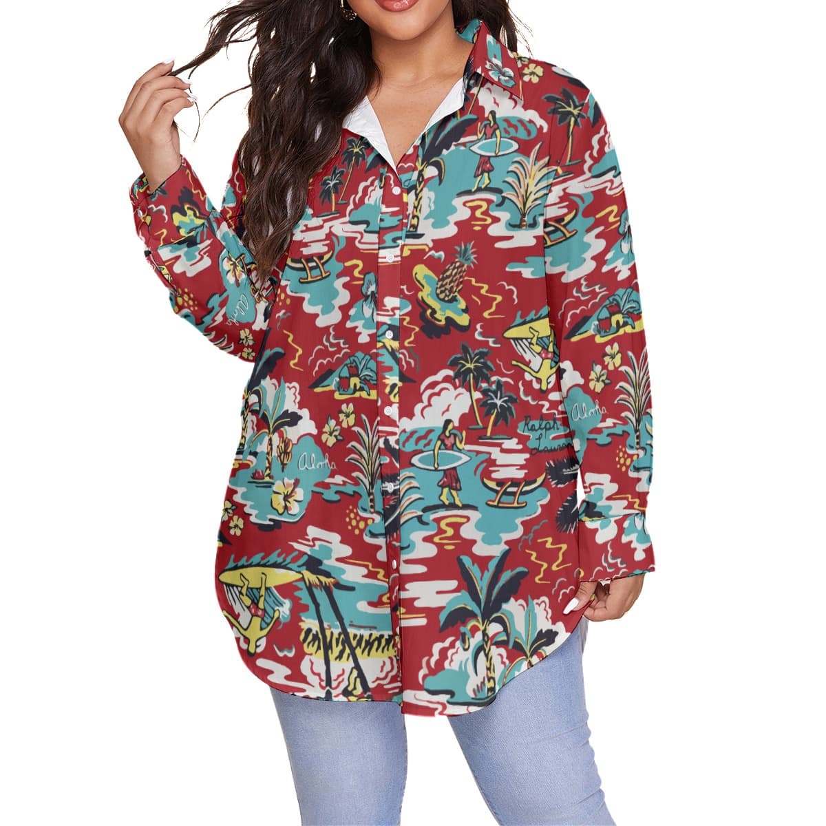 Red Aloha Life Plus Size Hawaiian Shirts For Women (1)