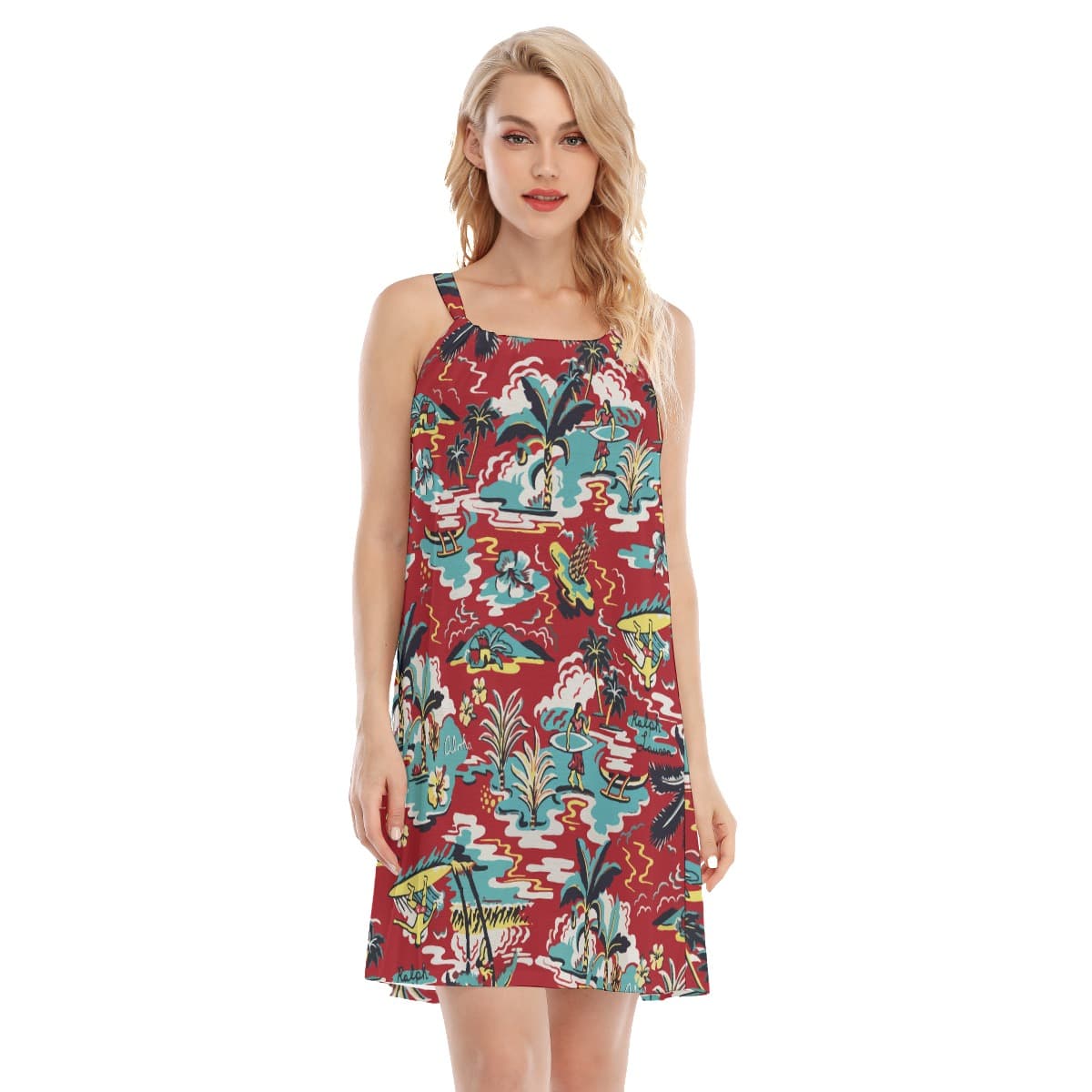 Red Summer Beach Hawaiian Dress For Vacation (3)