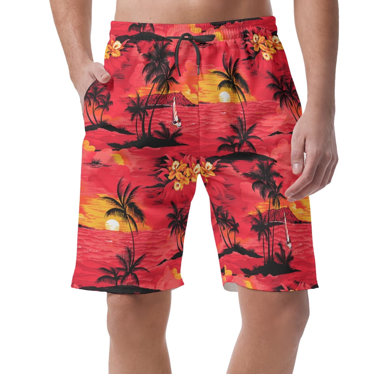 Red Sunset Aloha Summer Shorts For Men (1)