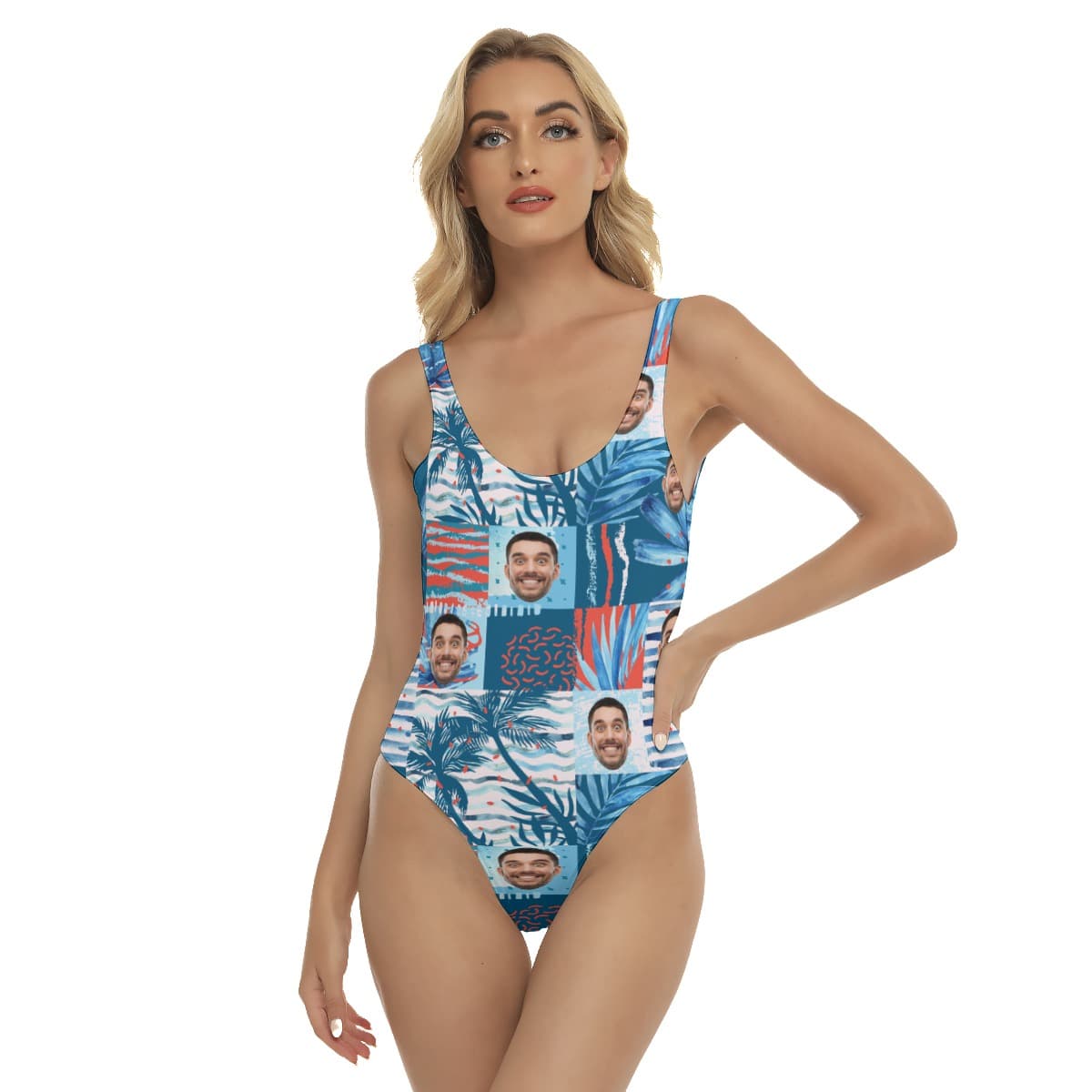 Sexy Blue Hawaiian Swimsuit With Custom Face (4)