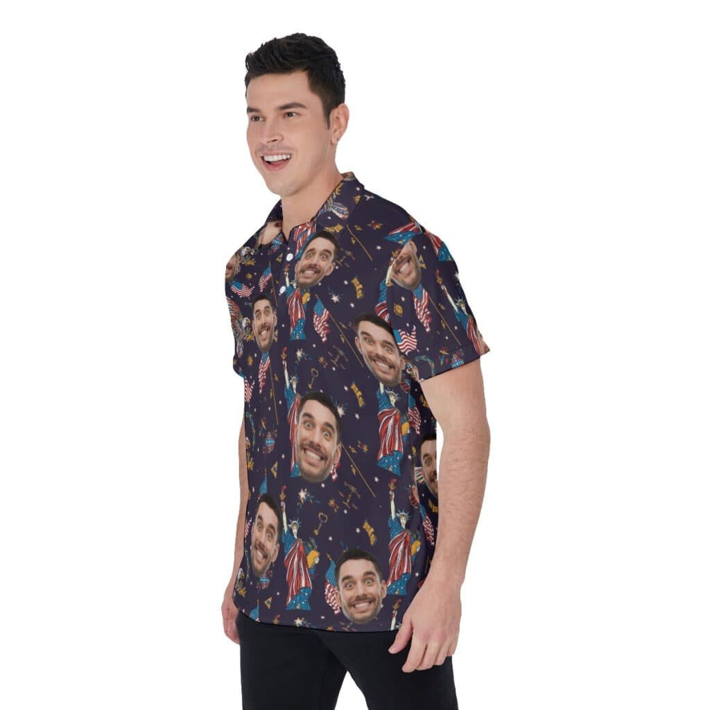 Statue Of Liberty American Eagle Custom Face Hawaiian Polo Shirt