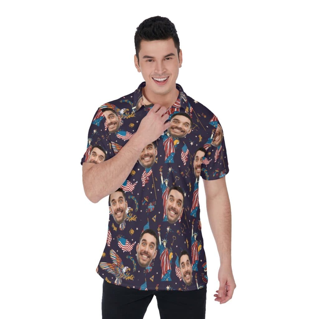 Statue Of Liberty American Eagle Custom Face Hawaiian Polo Shirt
