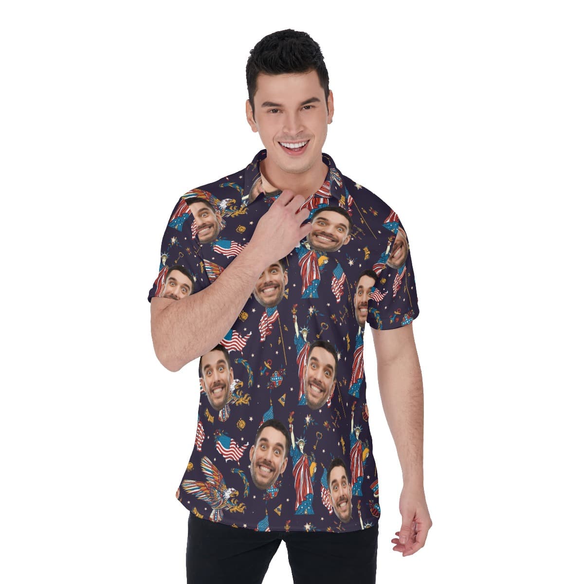 Statue Of Liberty American Eagle Custom Face Hawaiian Polo Shirt
