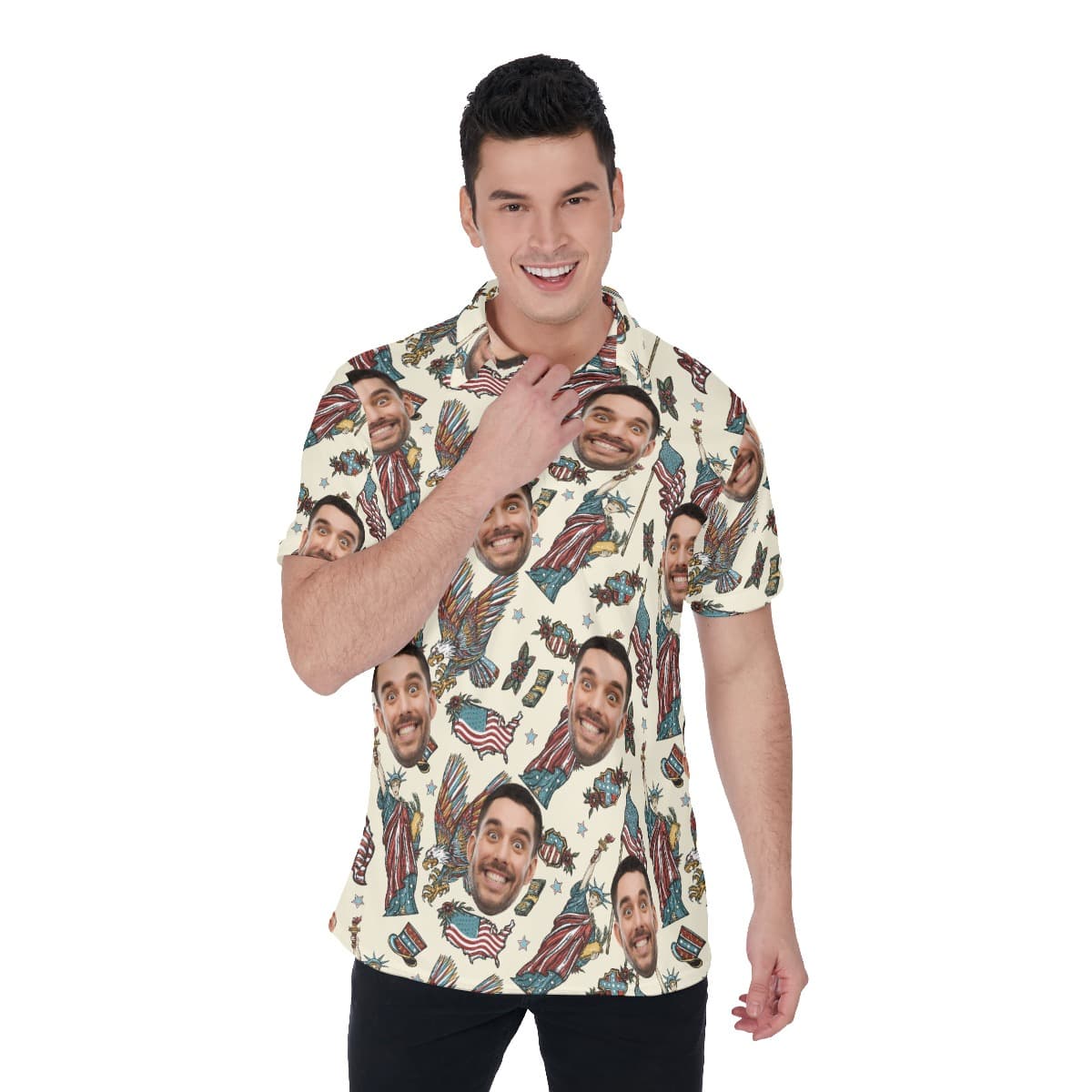 Statue Of Liberty USA Custom Face Hawaiian Polo Shirt For Men