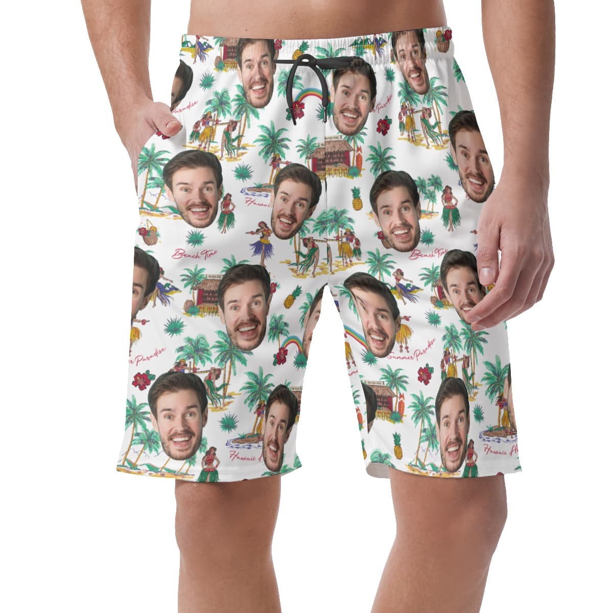 Summer Vibes Custom Face Hawaiian Beach Shorts For Men