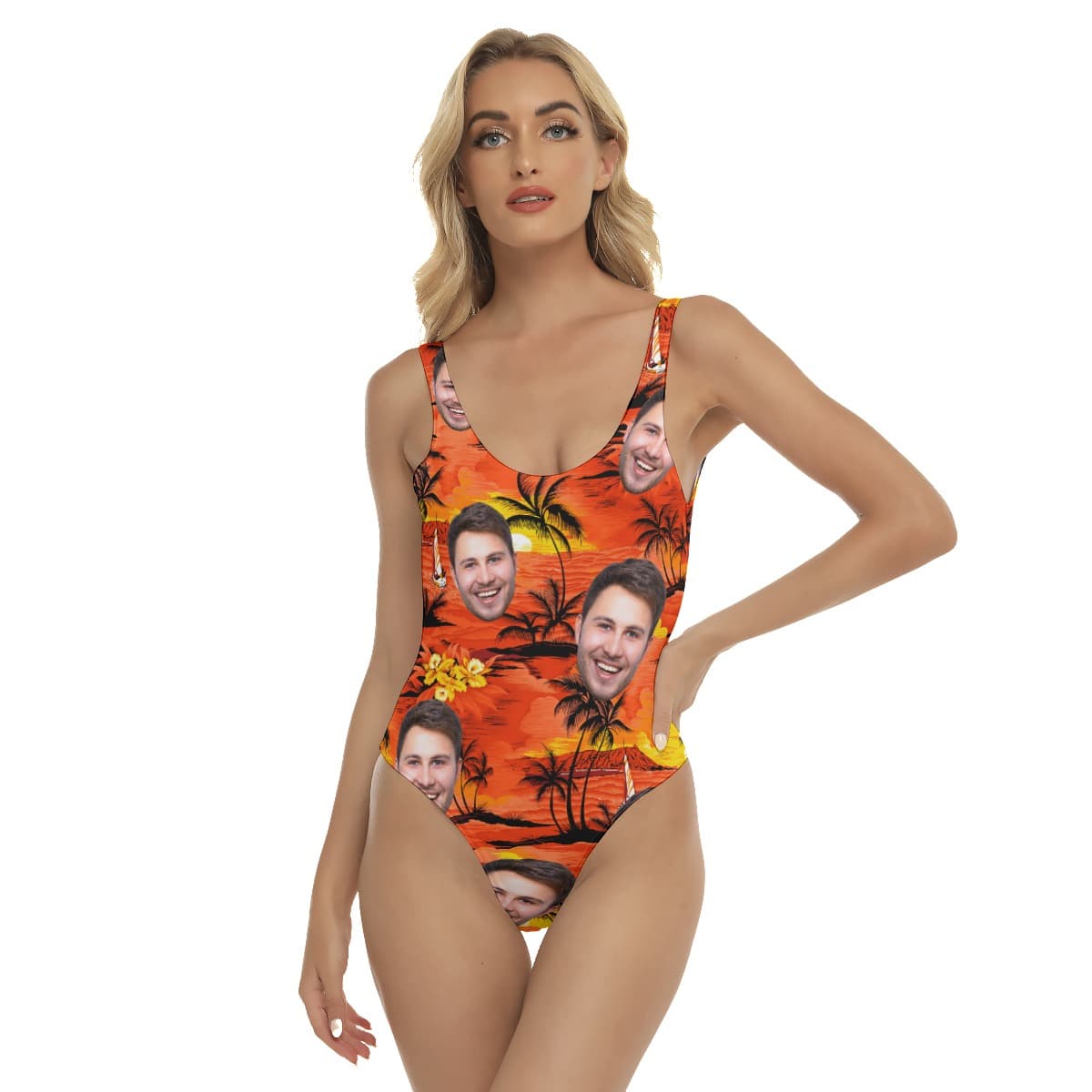 Sunset Beach Hawaiian Swimsuit With Custom Face (1)