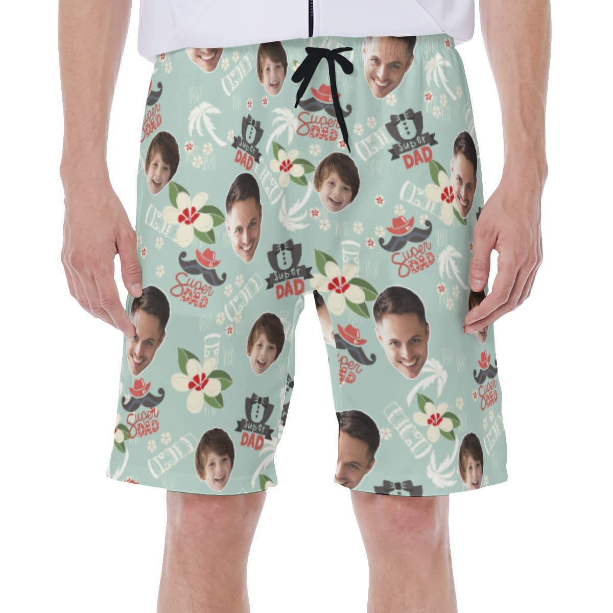 Super Dad Hawaiian Swim Trunks With Custom Face