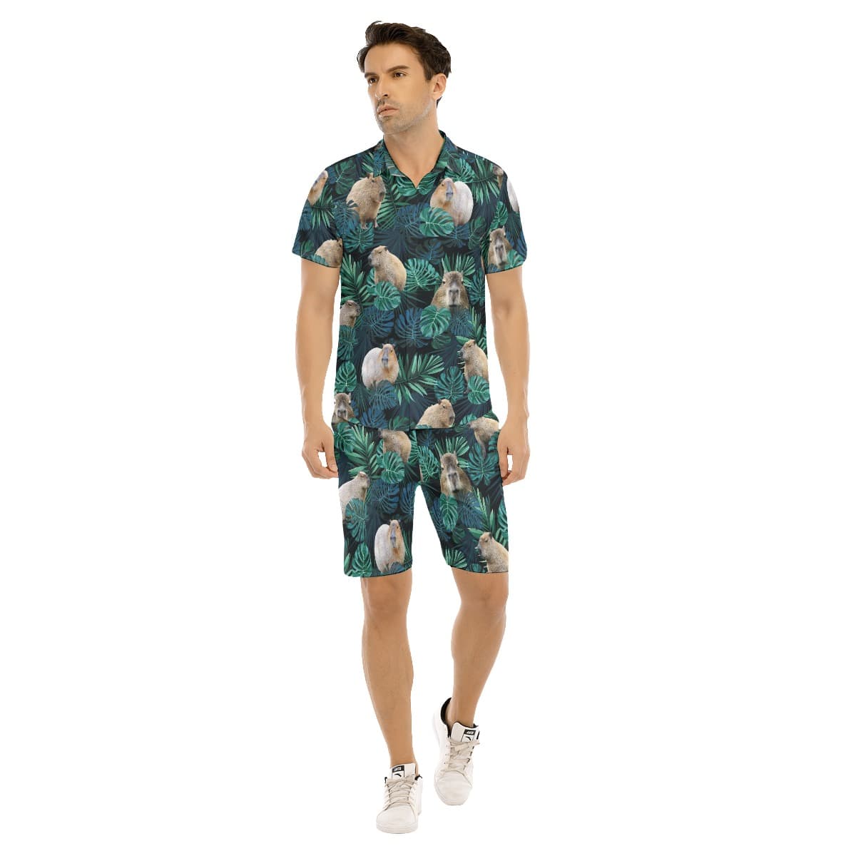 Tropical Capybara Hawaiian Shirt and Shorts Set for Men (1)