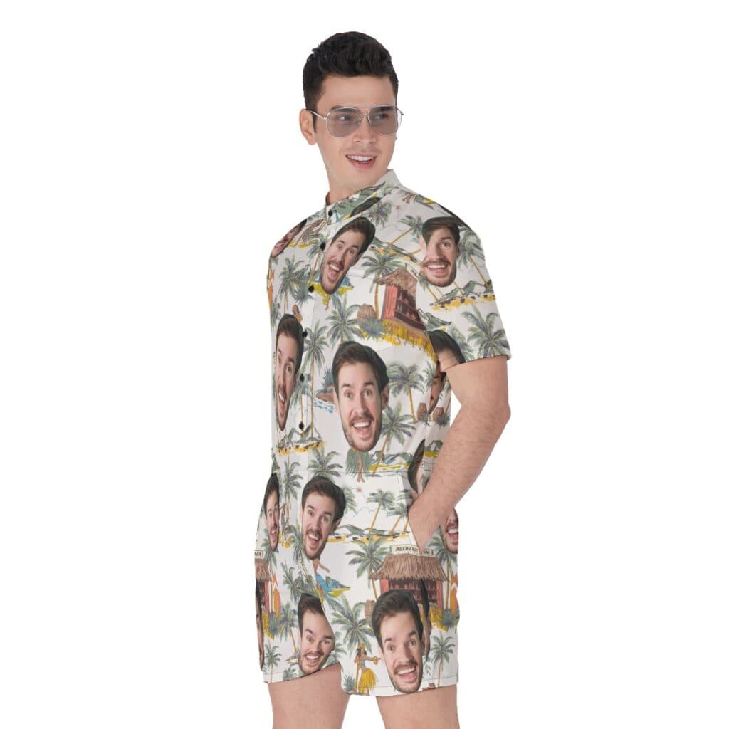 Tropical Hula Girls Custom Face Hawaiian Romper For Men
