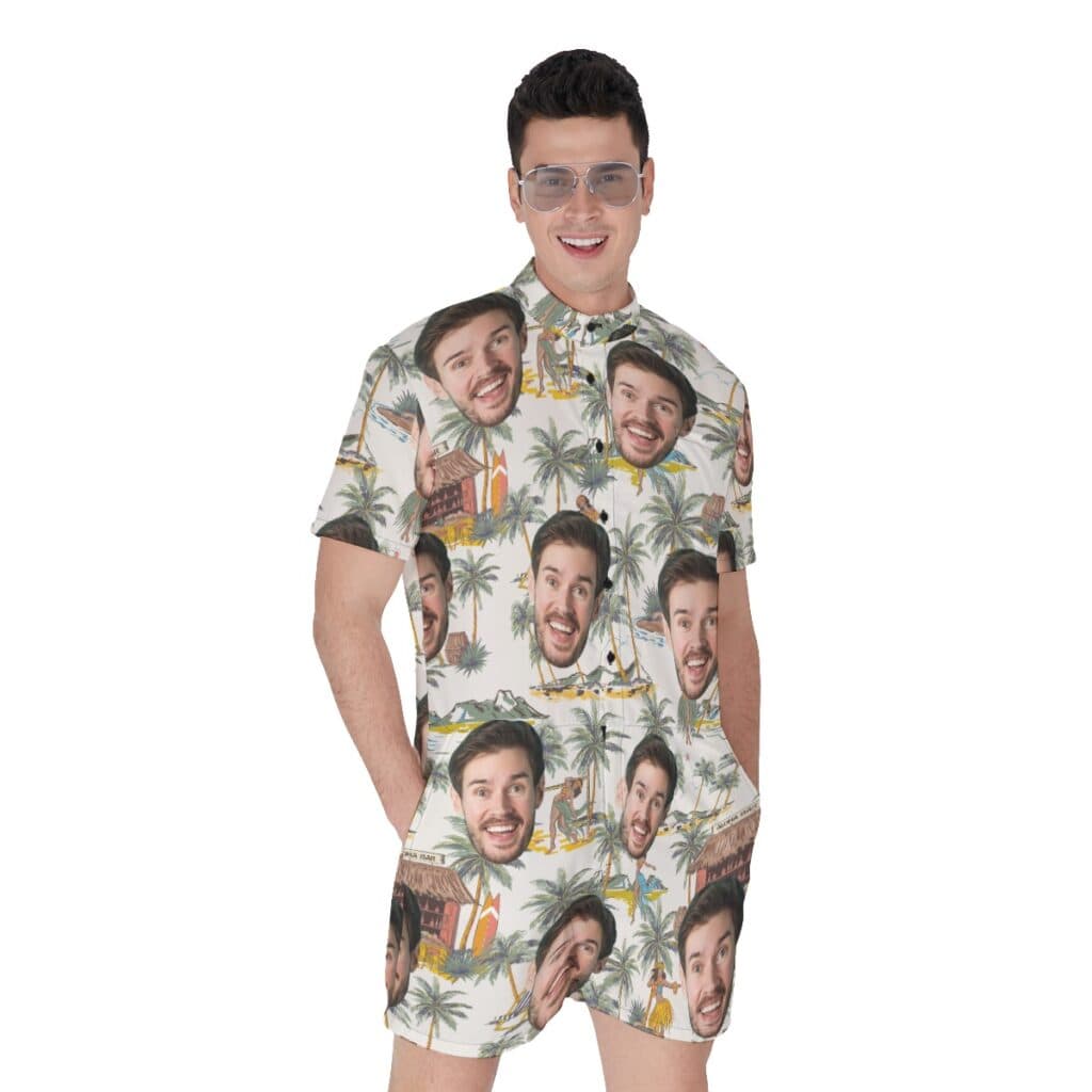Tropical Hula Girls Custom Face Hawaiian Romper For Men