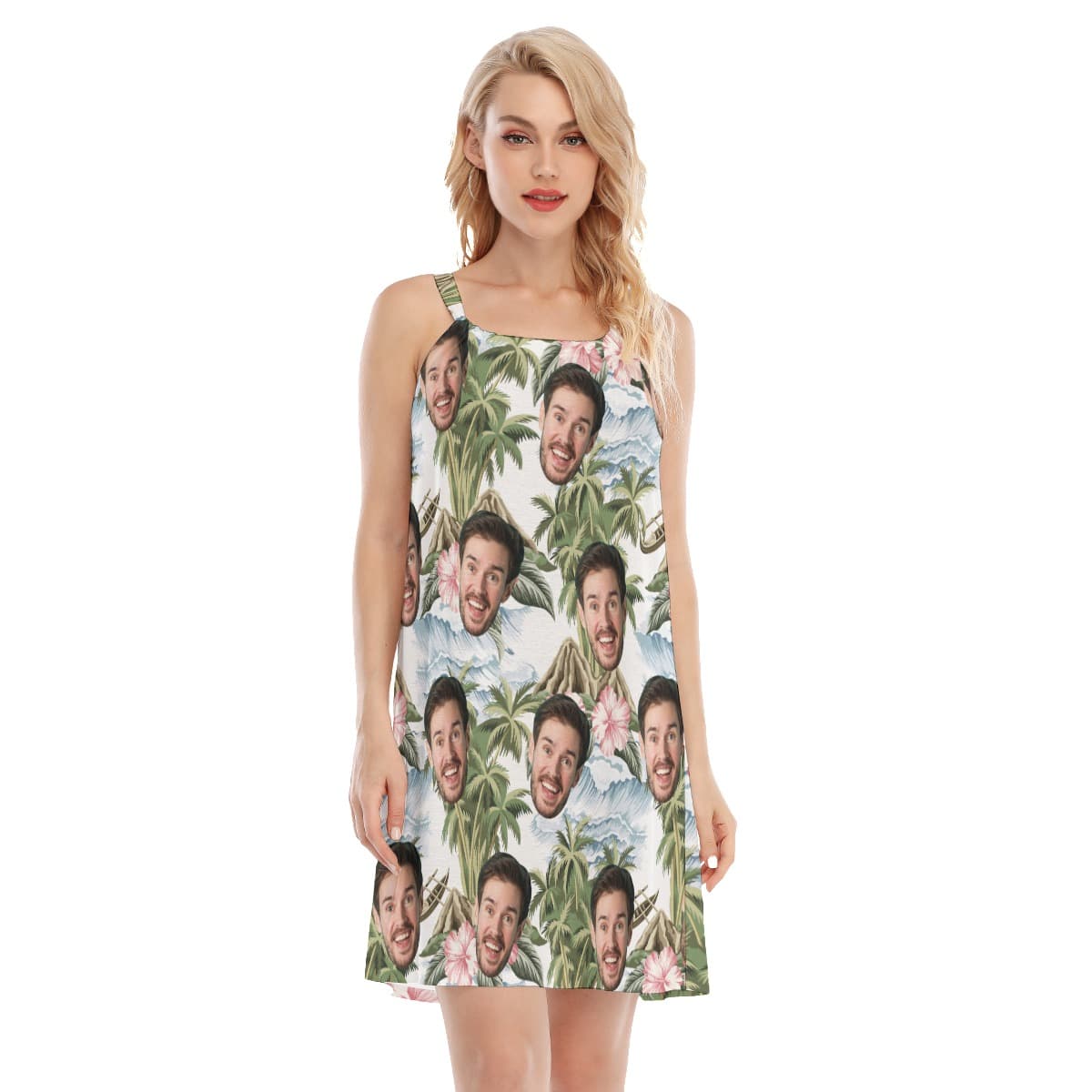 Tropical Island Custom Face Hawaiian Cami Dress For Women (1)