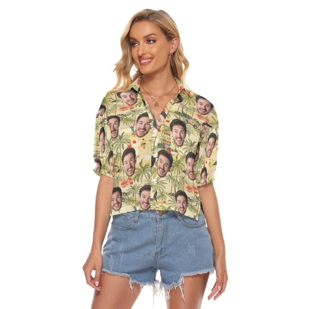 Tropical Palm Tree Custom Face Hawaiian Crop Top Shirt For Women