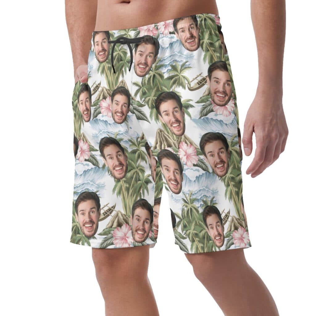 Tropical Palm Tree Custom Face Hawaiian Summer Beach Shorts For Men