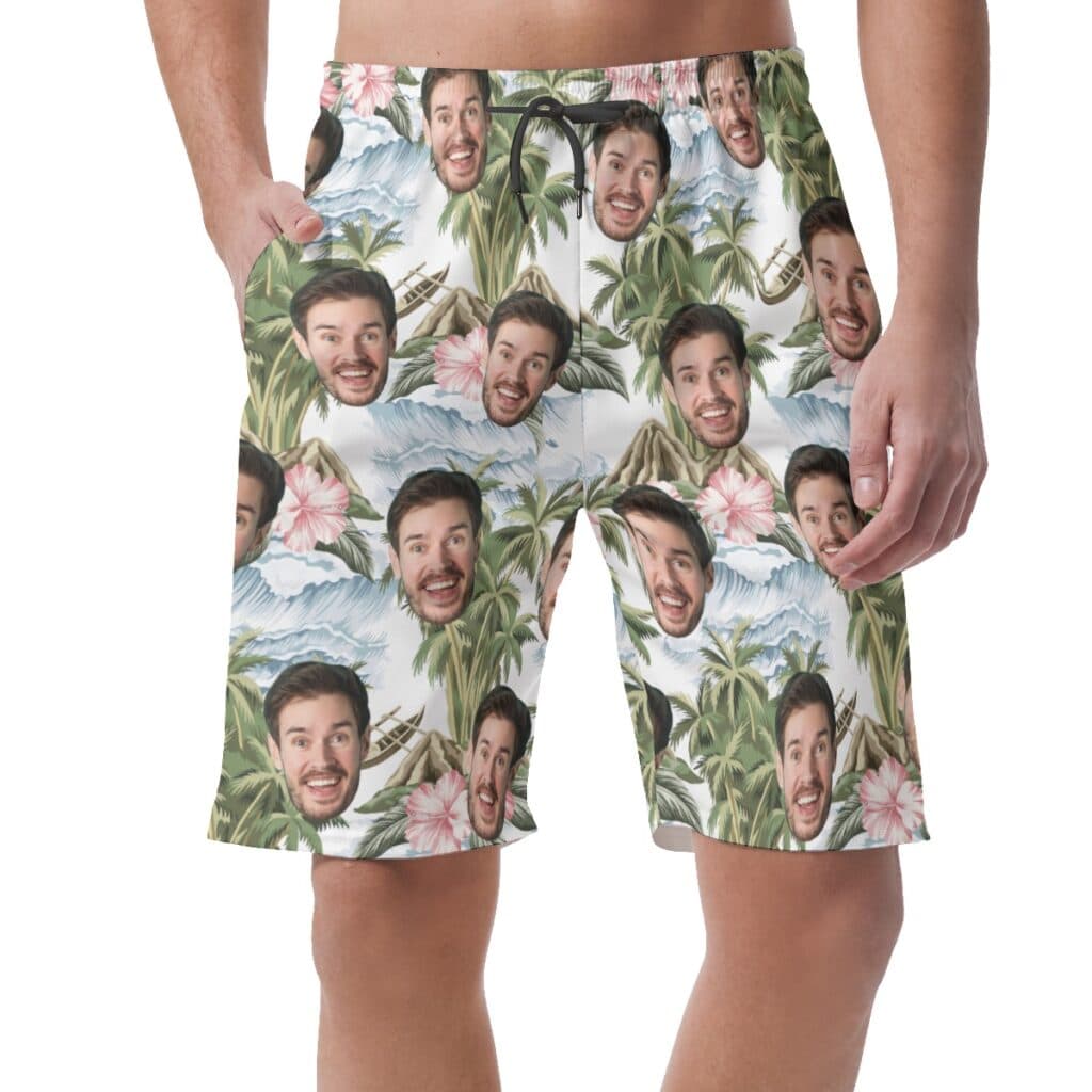 Tropical Palm Tree Custom Face Hawaiian Summer Beach Shorts For Men