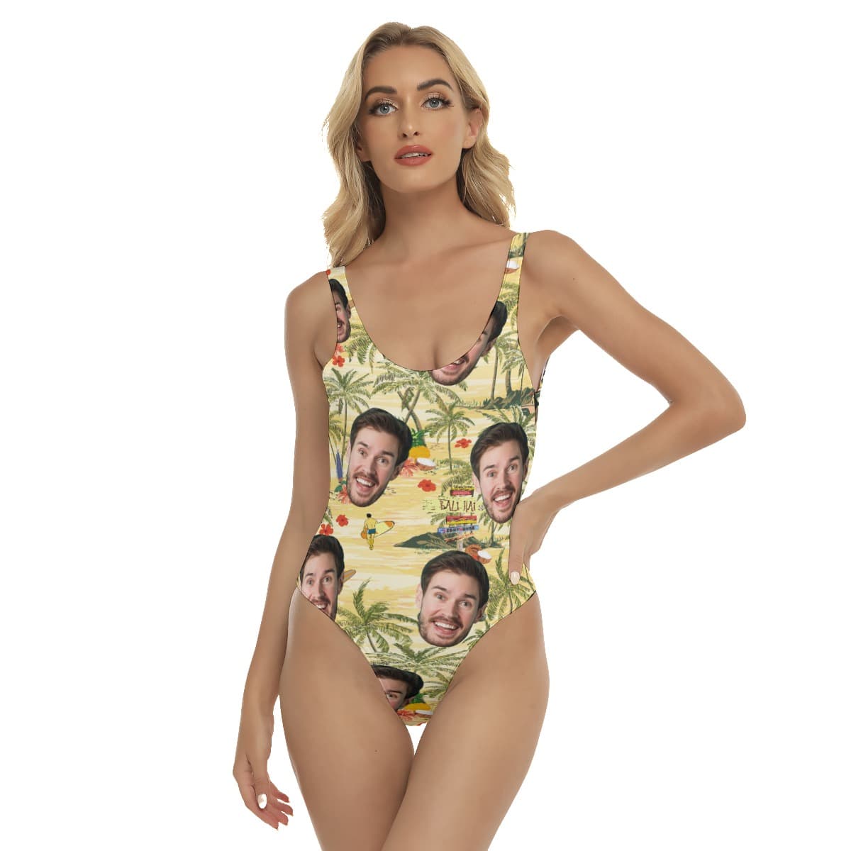 Tropical Palm Tree Custom Face Hawaiian Swimsuit For Summer Vacation