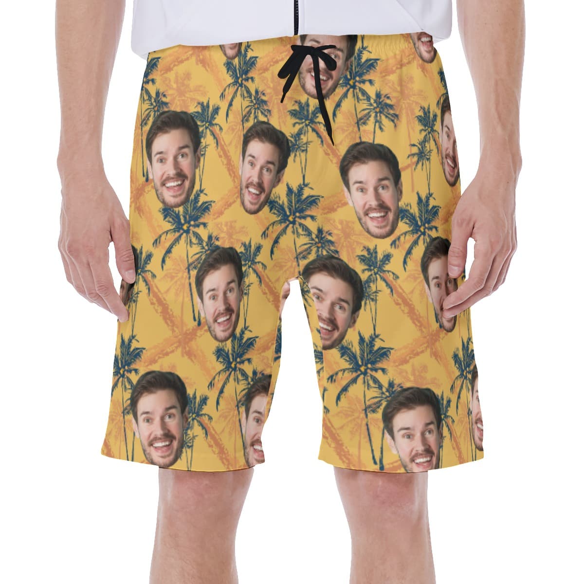 Tropical Palm Tree Custom Face Yellow Hawaiian Swim Trunks For Men
