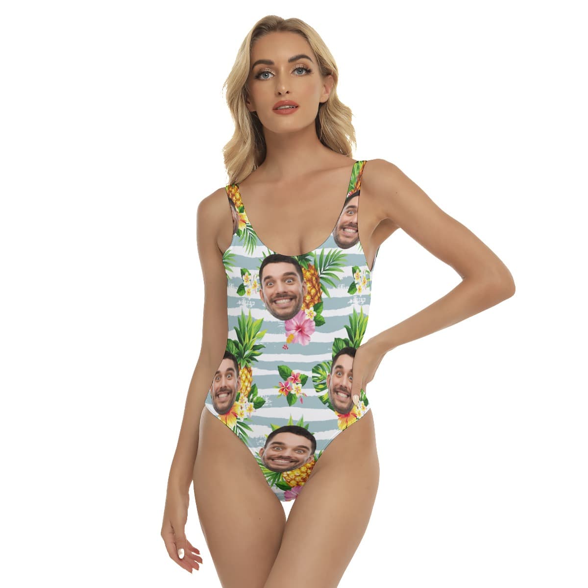 Tropical Pineapples Custom Face Hawaiian Cropped Shirt For Women (1)