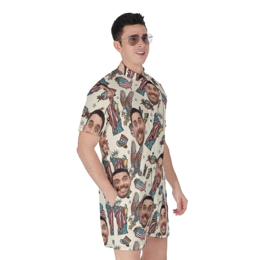 USA Statue Of Liberty Custom Face Men's Hawaiian Romper