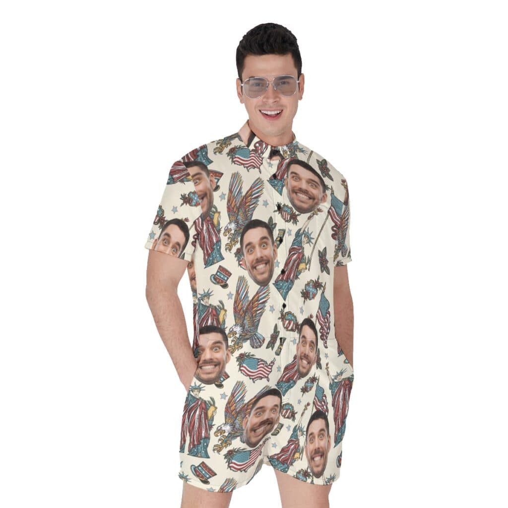 USA Statue Of Liberty Custom Face Men's Hawaiian Romper
