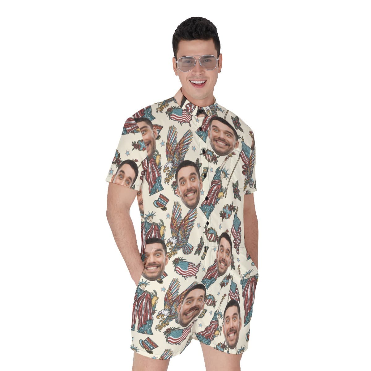 USA Statue Of Liberty Custom Face Men's Hawaiian Romper