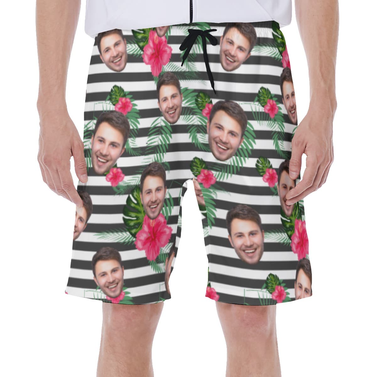 Unique Custom Face Striped Men's Hawaiian Shorts (6)