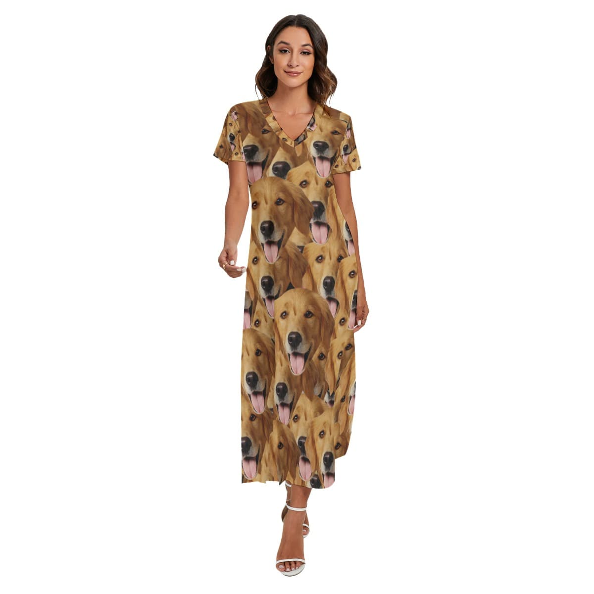 Unique Custom Multiple Dog Faces Hawaiian Dress For Ladies (1)