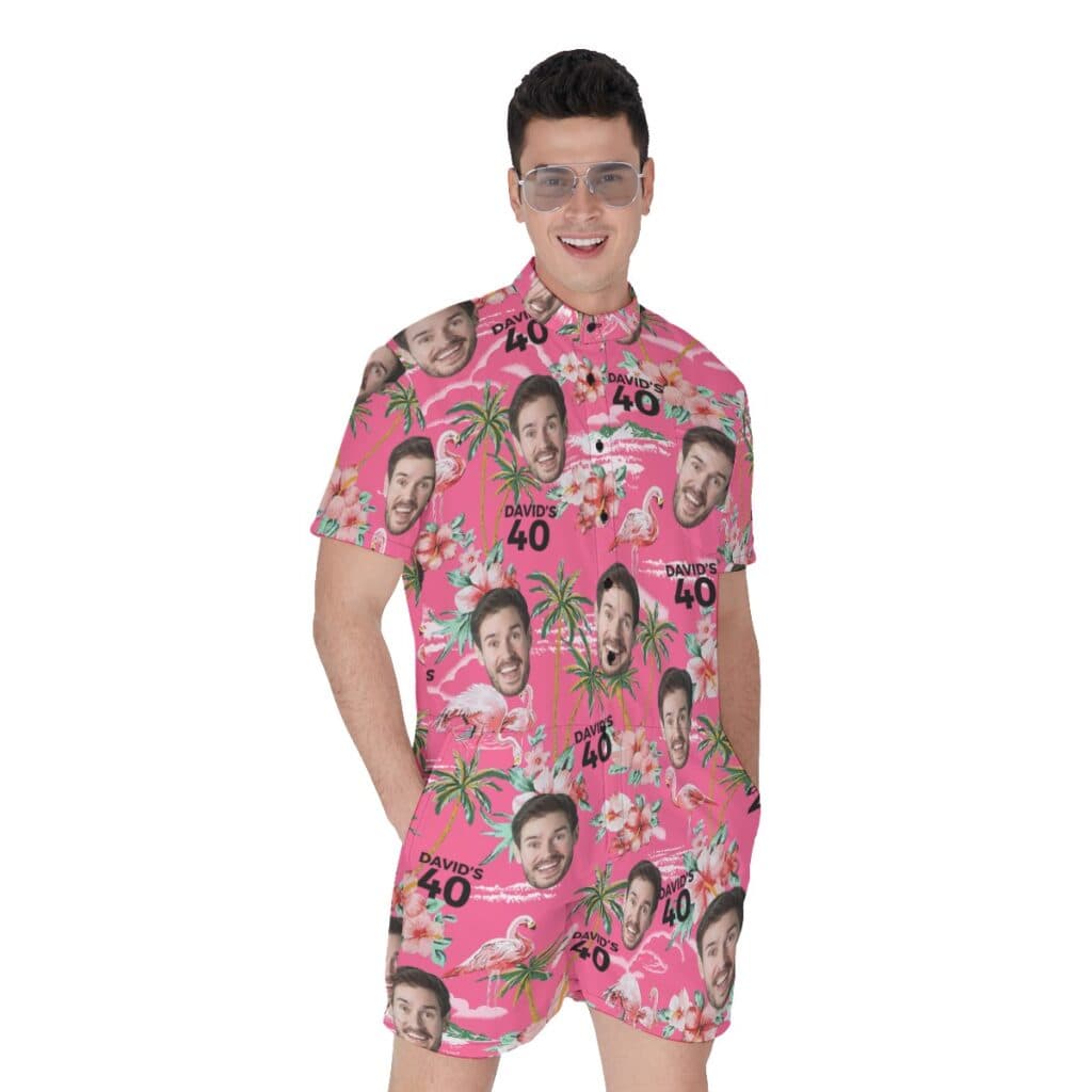 Unique Pink Birthday Mens Romper With Custom Face And Name (3)