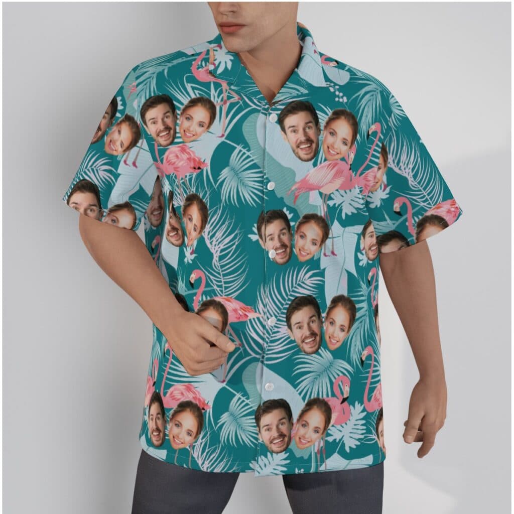 Vintage Couple Face Custom Flamingo Hawaiian Shirt (1)