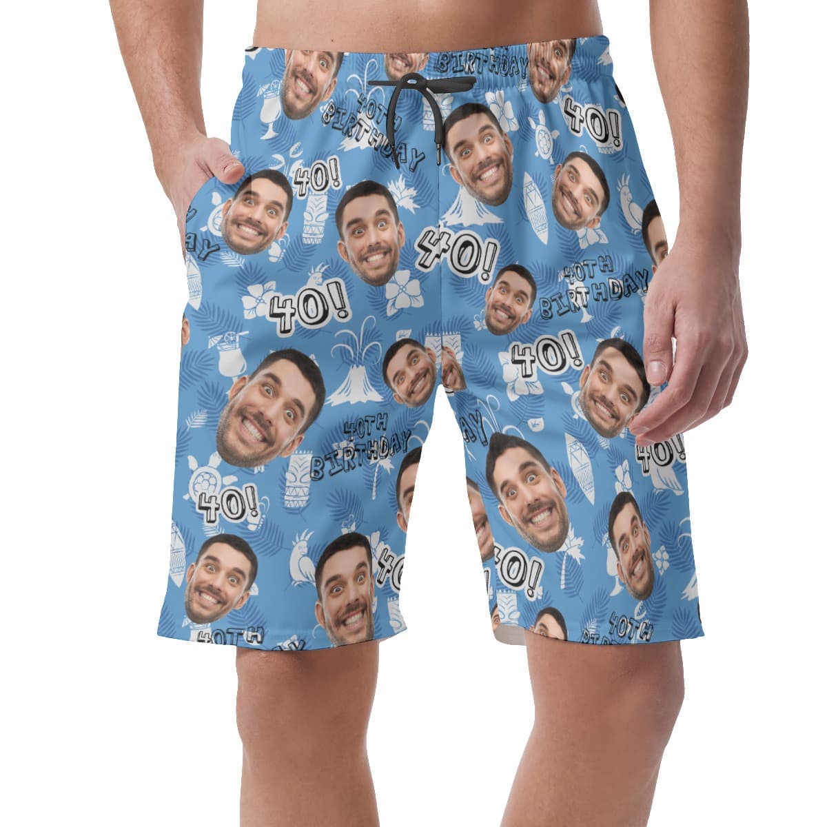 Vintage Custom Face Birthday Hawaiian Beach Shorts For Men
