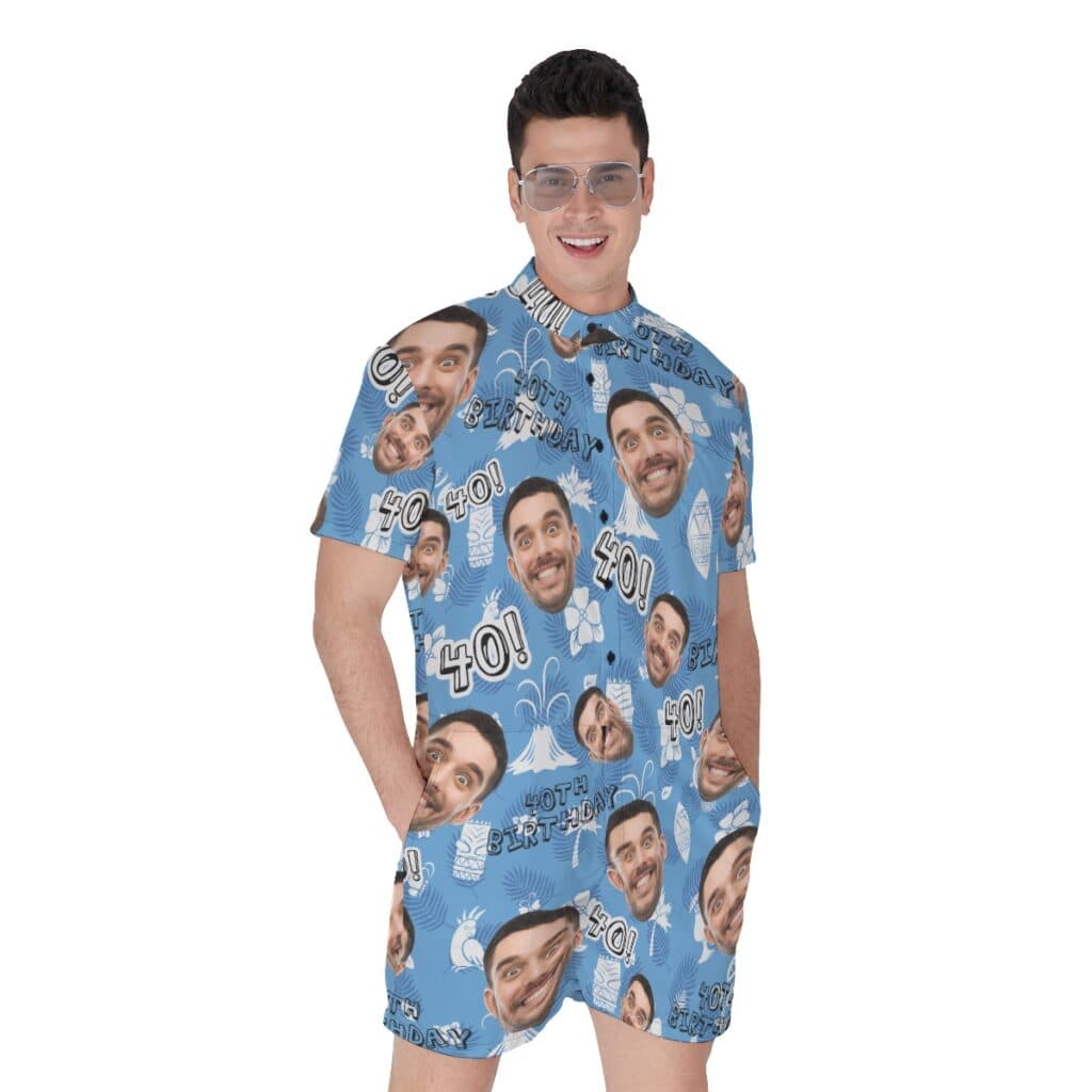 Vintage Custom Face Birthday Hawaiian Romper For Men