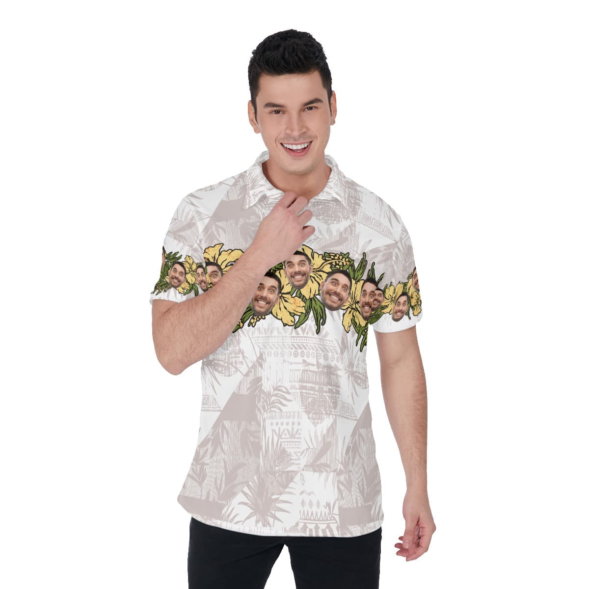 Vintage Floral Custom Face Men's Hawaiian Polo Shirt