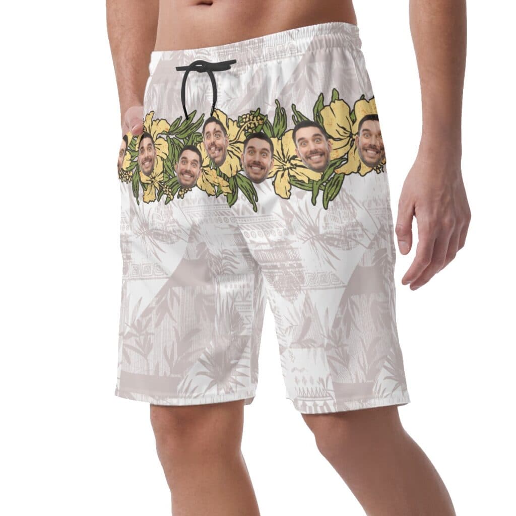 Vintage Hibicus Custom Face Hawaiian Beach Shorts For Men