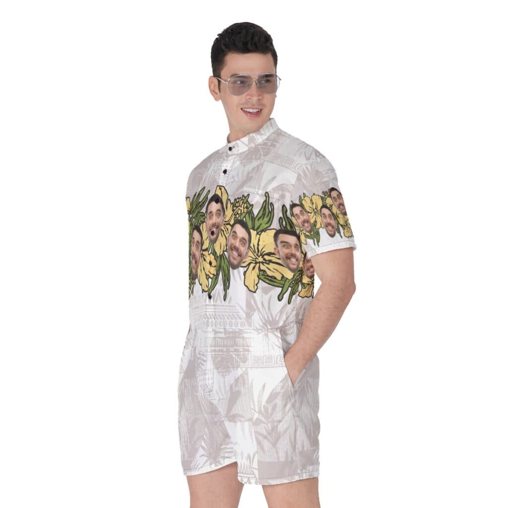 Vintage Hibicus Custom Face Men's Hawaiian Romper