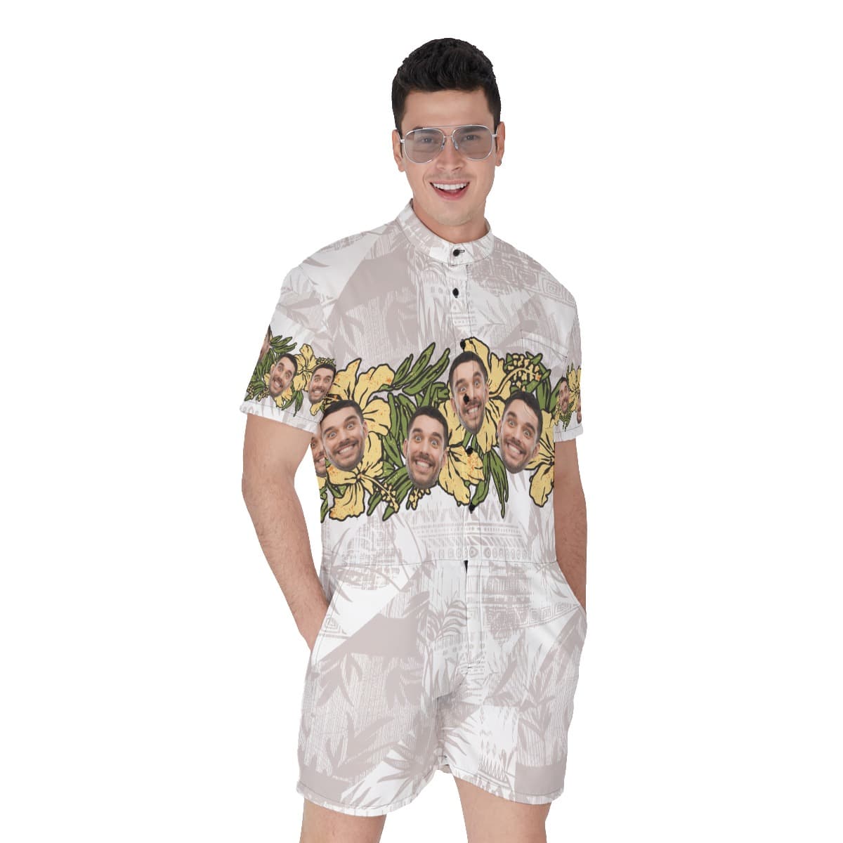 Vintage Hibicus Custom Face Men's Hawaiian Romper