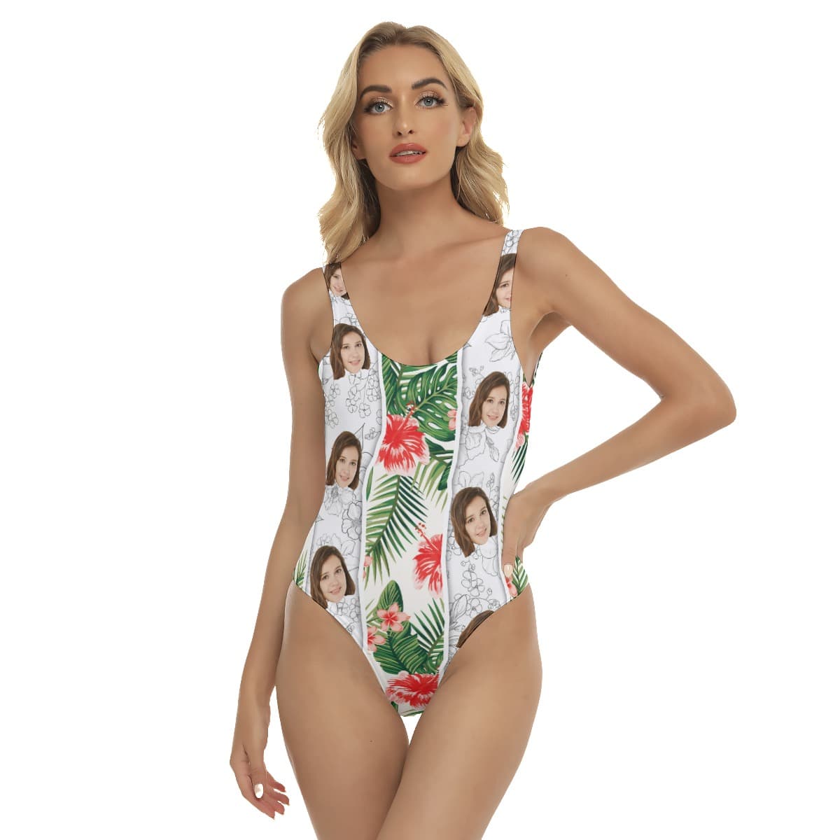 Vintage Striped Custom Face One Piece Swimsuit (1)