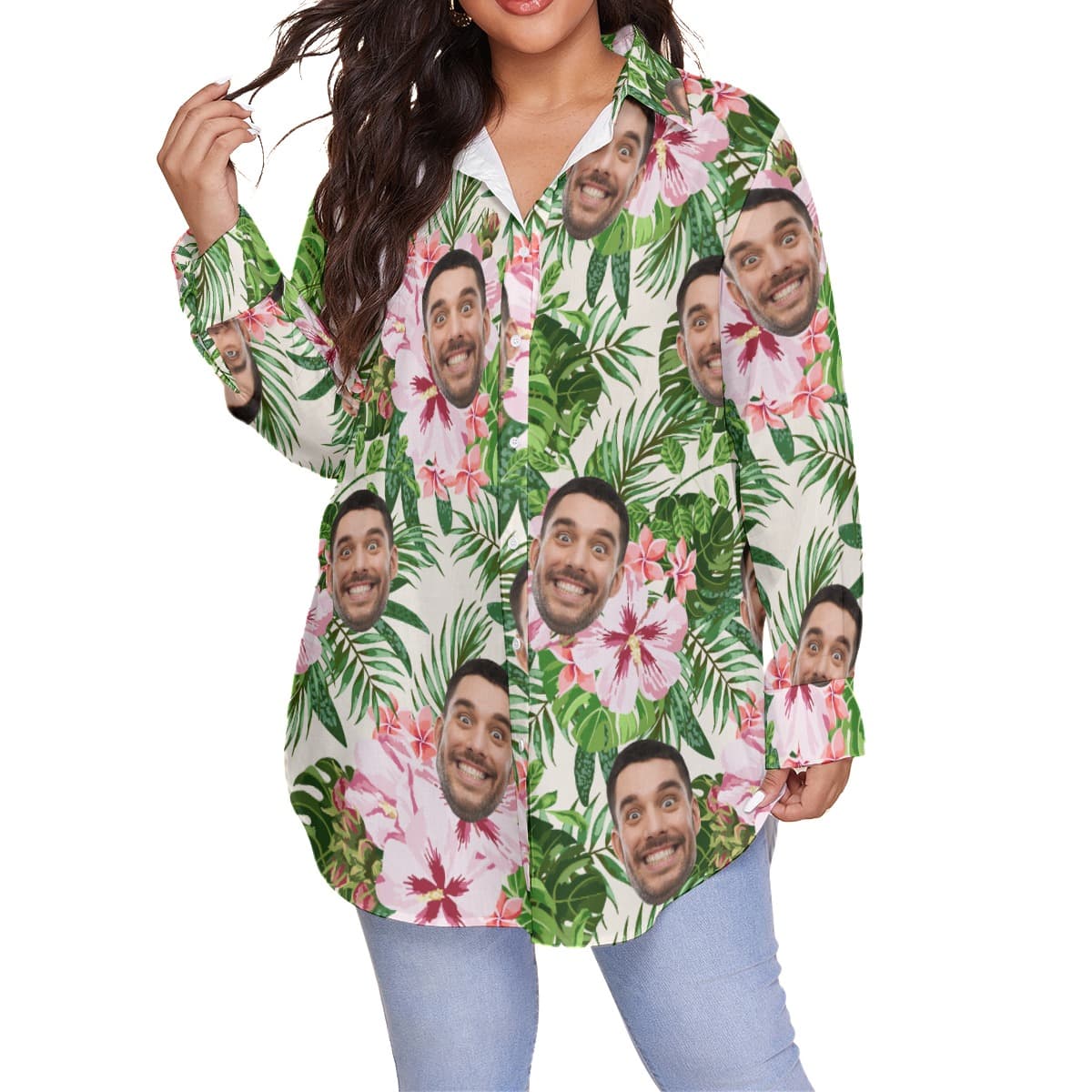 Women’ Custom Face Plus Size Hawaiian Shirt (1)