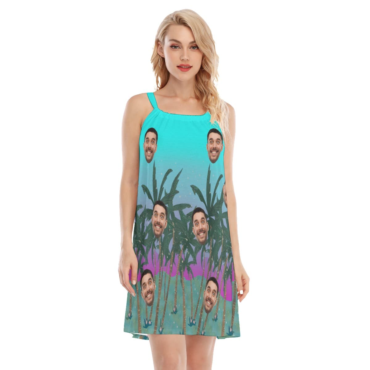 Women’s Custom Face Aloha Cami Dress (1)