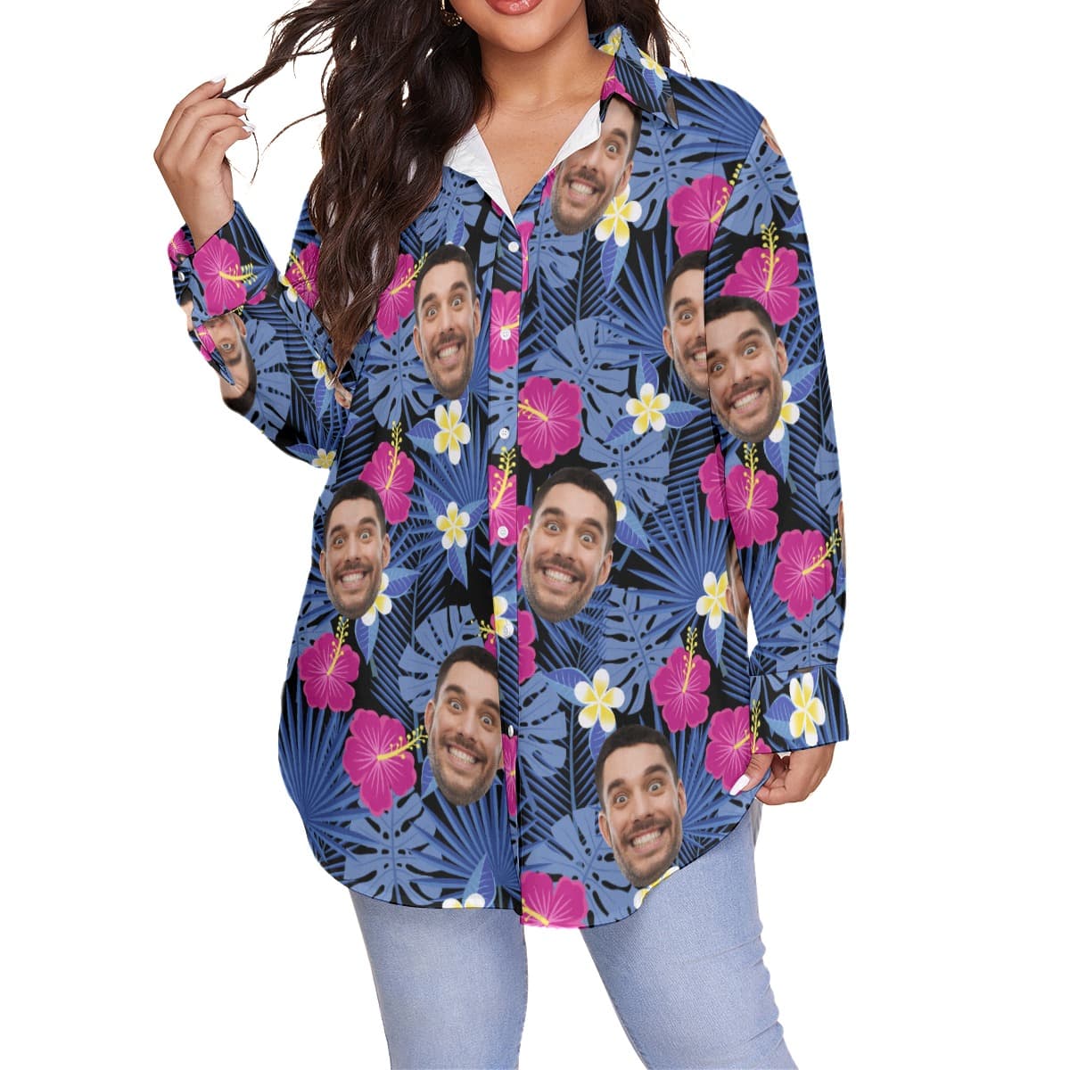 Women’s Custom Face Hawaiian Plus Size Shirt (1)