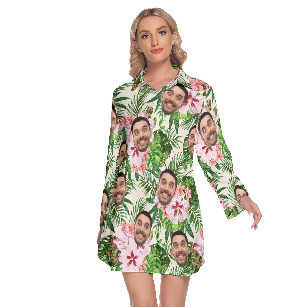 Women’s Custom Face Lapel Hawaiian Dress (1)