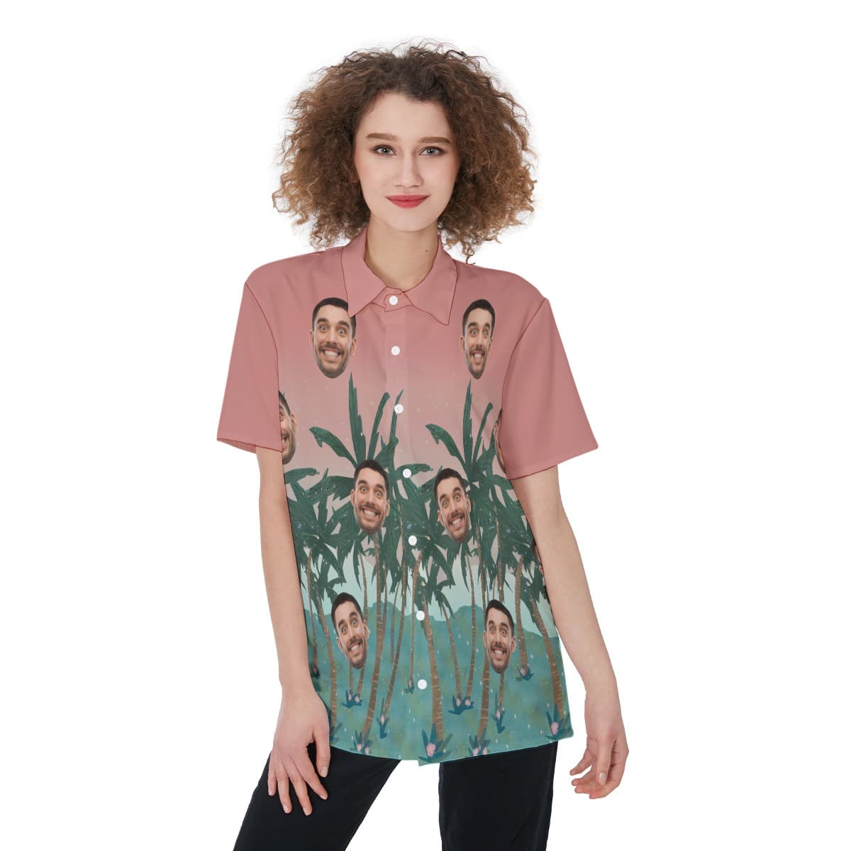 Women’s Funny Custom Face Hawaiian Shirt (1)