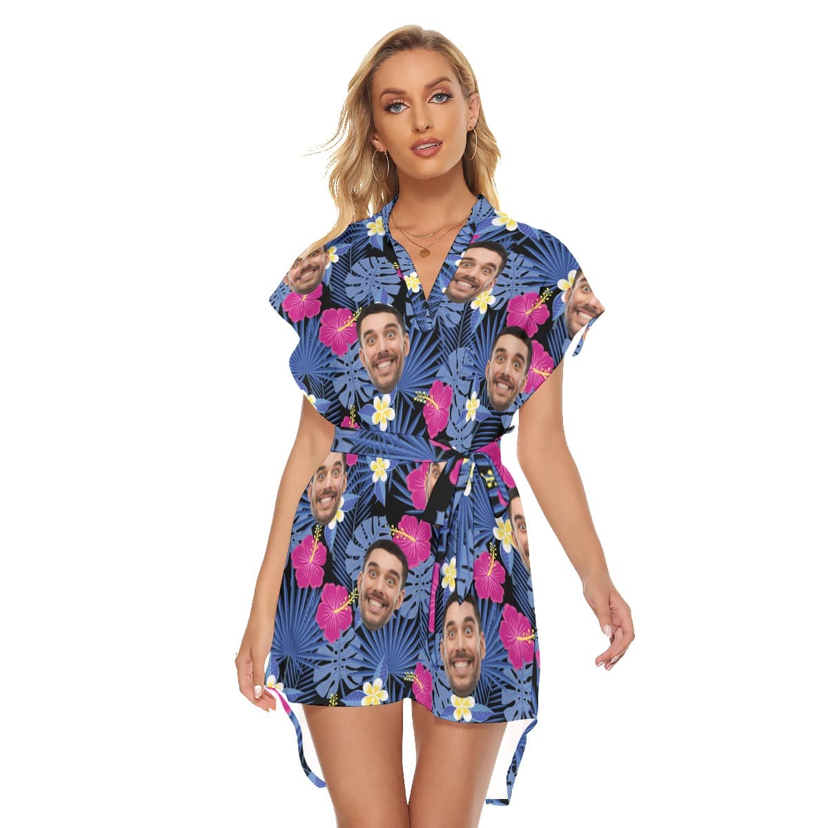 Women’s Hawaiian Dress Custom Face With Tie (1)