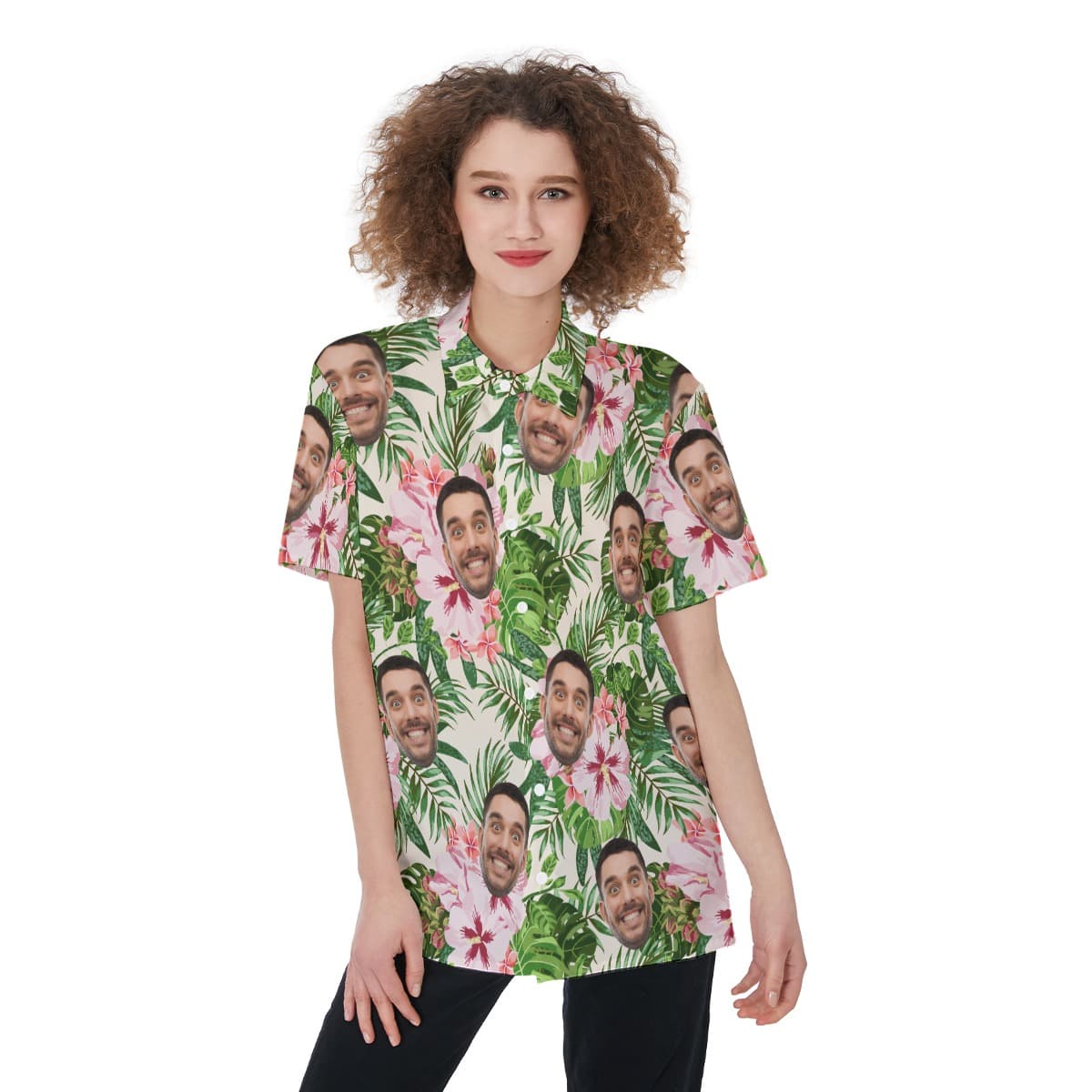 Women’s Tropical Custom Hawaiian Shirt With Face (1)