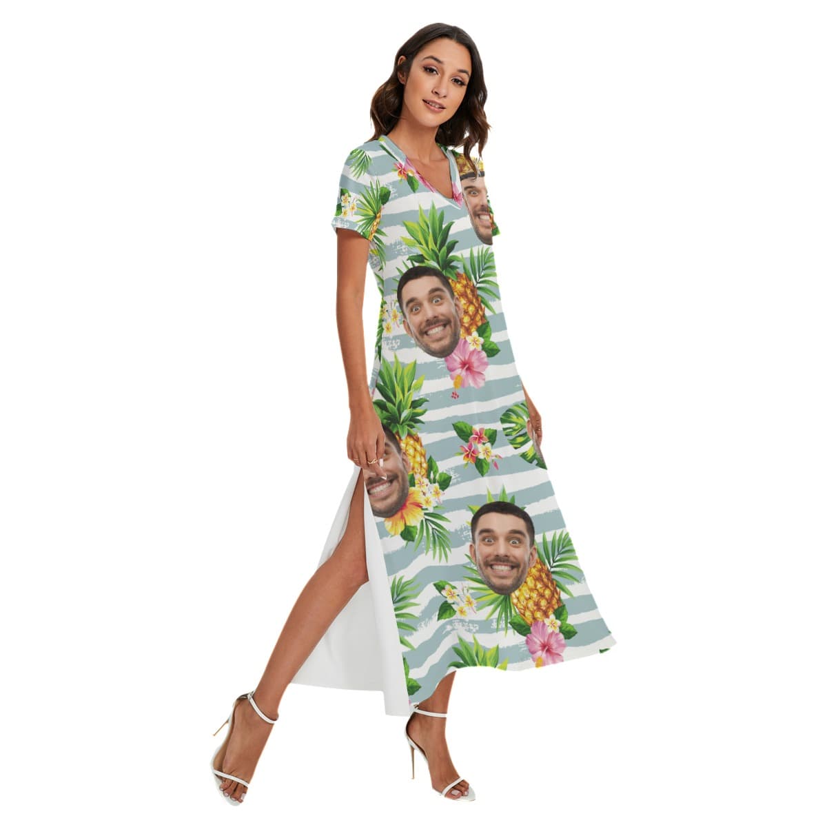 Women’s Tropical Pineapples Summer Beach Dresses With Custom Face (1)