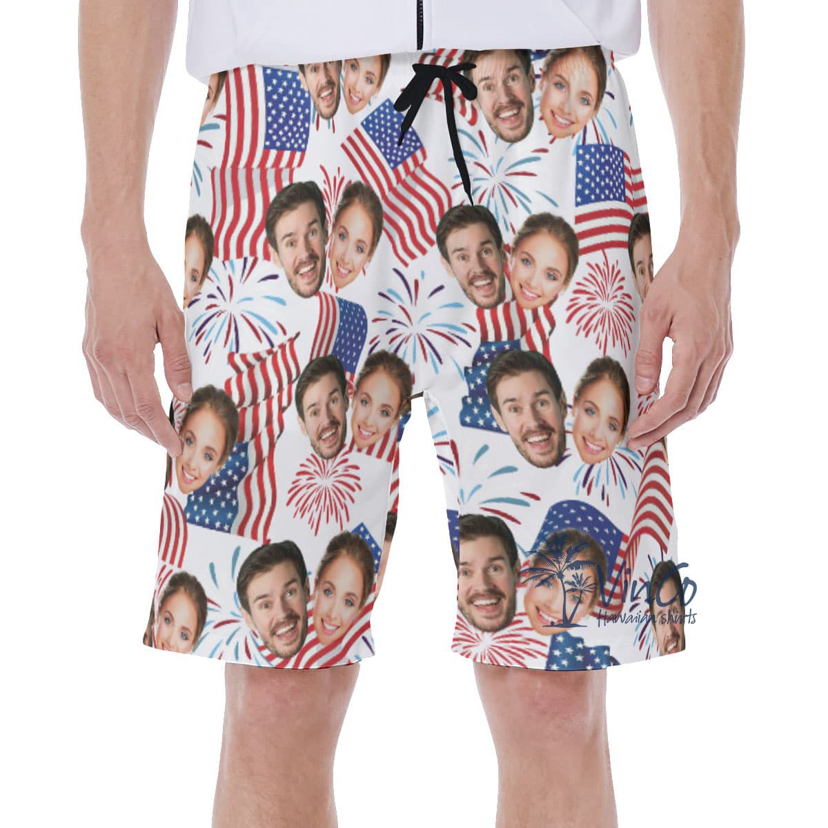 4th Of July Custom Couple Faces Men's Hawaiian Shorts (1)