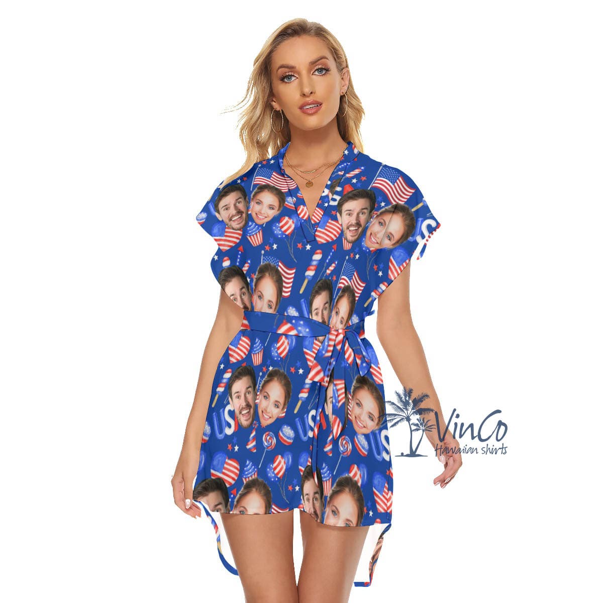 4th Of July Custom Face Couple Women’s Dress For Holiday (1)