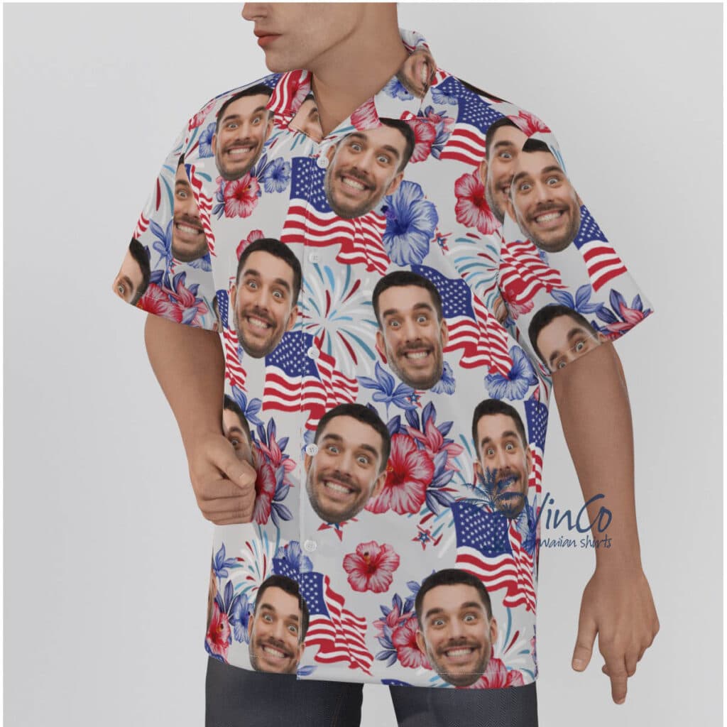 4th Of July Custom Face Floral Hawaiian Shirt