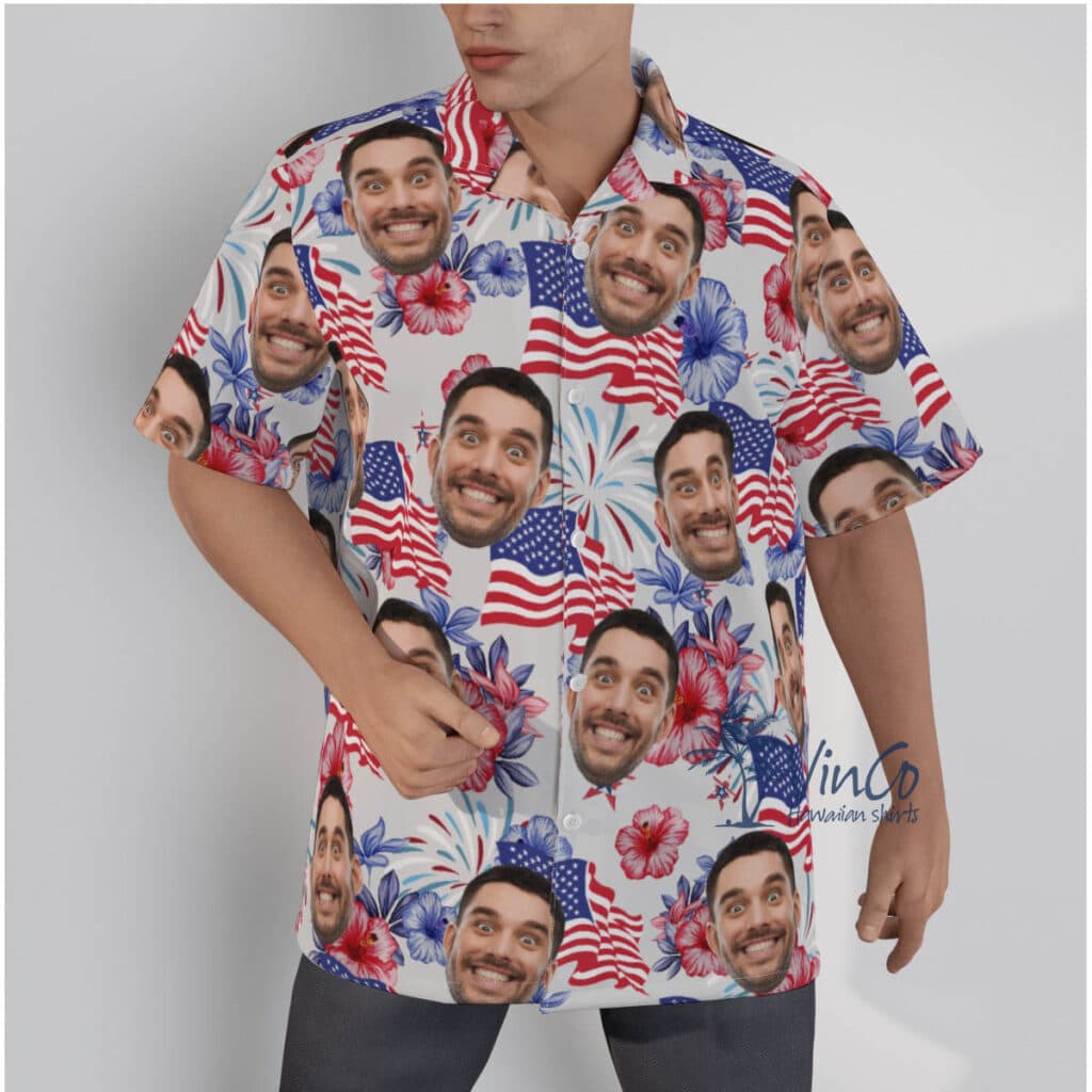 4th Of July Custom Face Floral Hawaiian Shirt