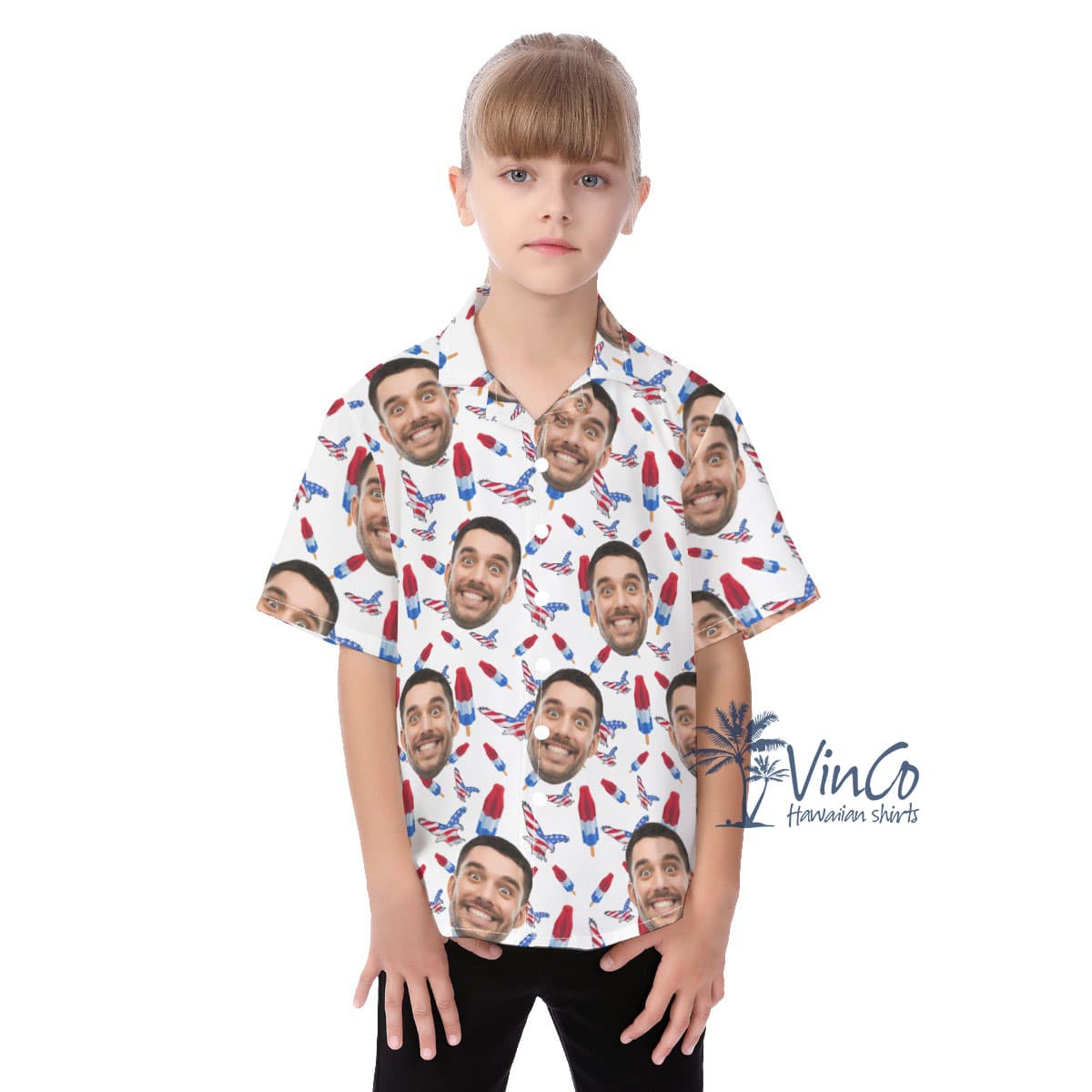 4th Of July Custom Kid's Hawaiian Shirt With Multi Faces (1)