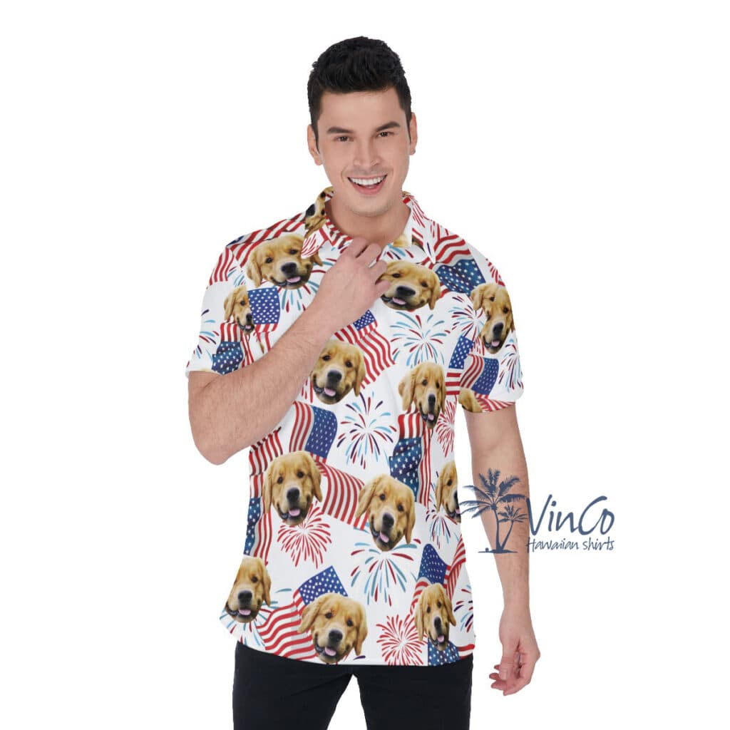4th Of July Custom Men's Polo Shirt With Dog Face (3)